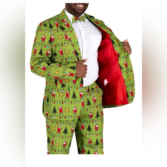 Mens 3 piece light up Christmas suit -  rockin Santa green - brand new - Picture 3 of 6